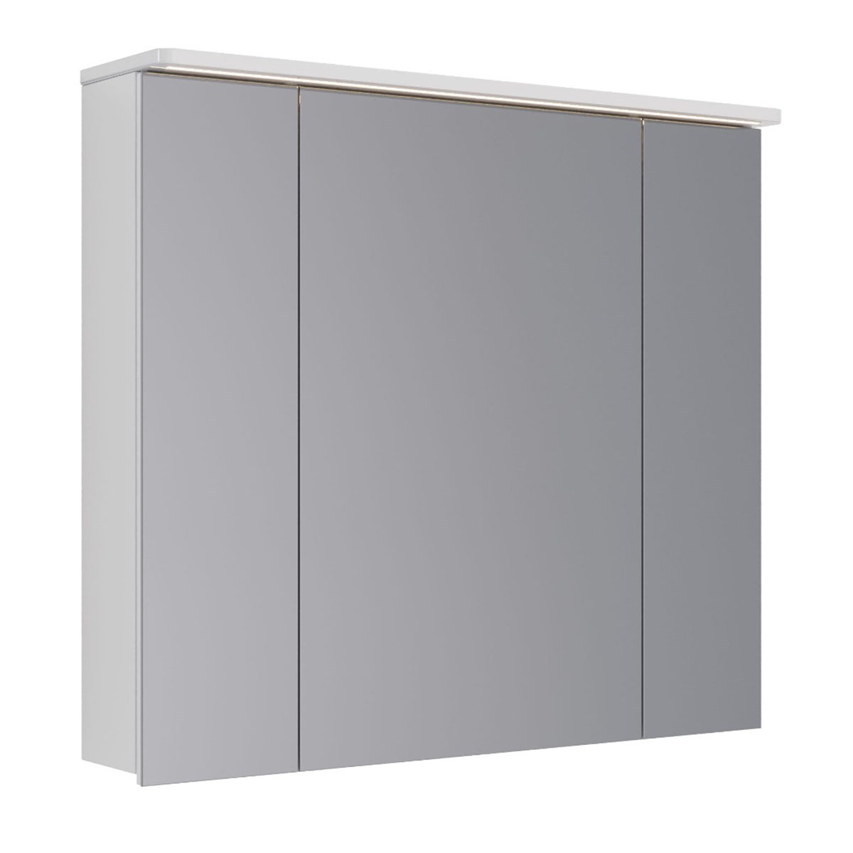 Шкаф зеркальный Lemark ZENON 90х80 см 3-х дверный, с козырьком-подсветкой, с розеткой, цвет корпуса: Белый глянец