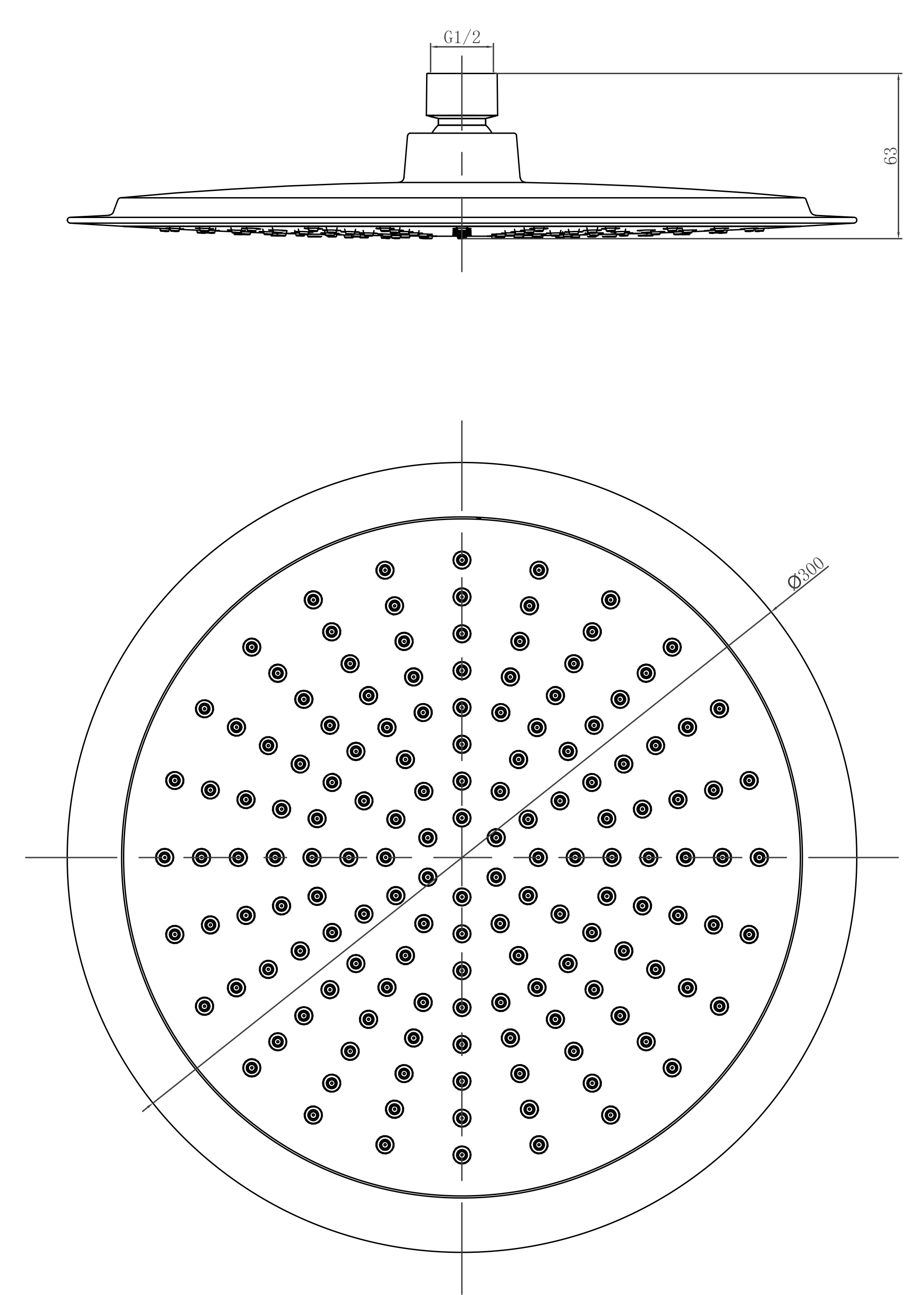 Душевая лейка верхняя Lemark LM8034C 1-функциональная, круглая диаметр 300 мм, хром