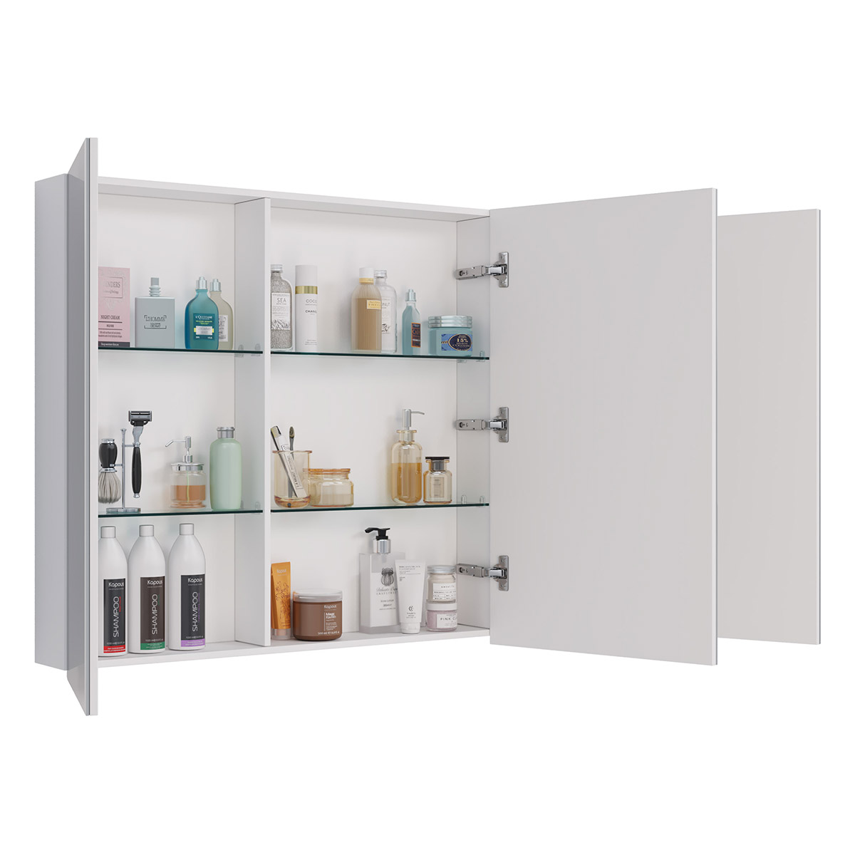 Шкаф зеркальный Lemark UNIVERSAL 100х80 см 3-х дверный, цвет корпуса: Белый глянец