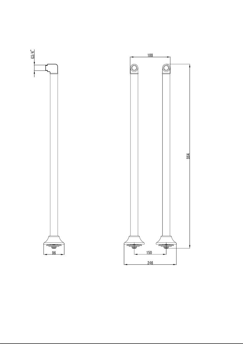 Комплект колонн 2 шт. для установки смесителя на пол ванны, хром