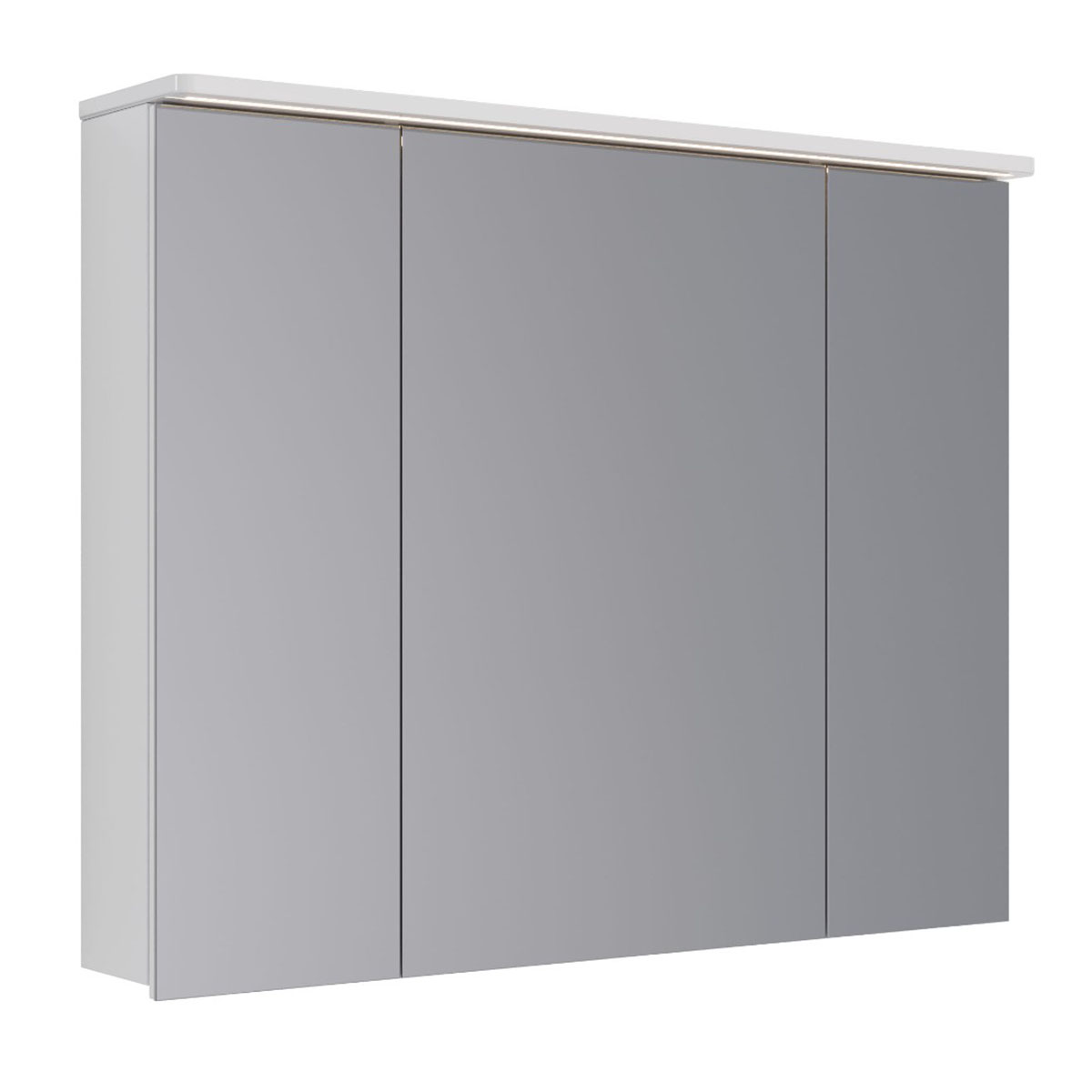 Шкаф зеркальный Lemark ZENON 100х80 см 3-х дверный, с козырьком-подсветкой, с розеткой, цвет корпуса: Белый глянец