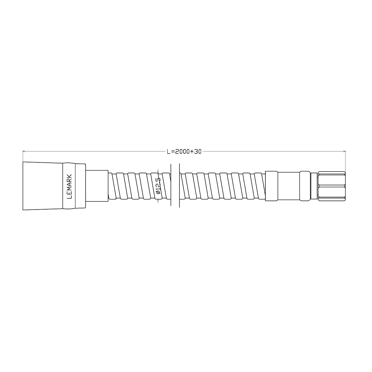 Душевой шланг Lemark LE8051S для лейки смесителя на борт ванны 2.0 м, 1/2"-F(М12), EPDM-сталь хромир