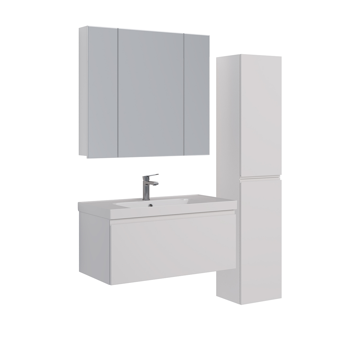 Шкаф зеркальный Lemark UNIVERSAL 90х80 см 3-х дверный, цвет корпуса: Белый глянец